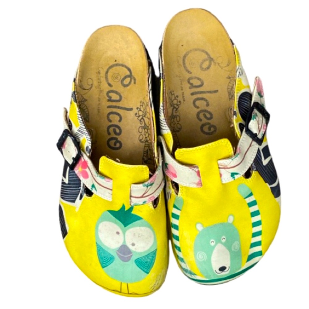 Goby Calceo Yellow Green Black Clogs Size 39